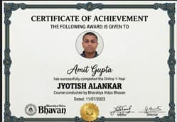 Jyotish Alankar — Certificate awarded to Amit Gupta