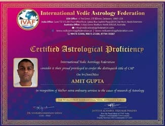 Certified Astrological Proficiency — Certificate awarded to Amit Gupta