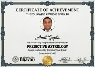 Predictive Astrology — Certificate awarded to Amit Gupta
